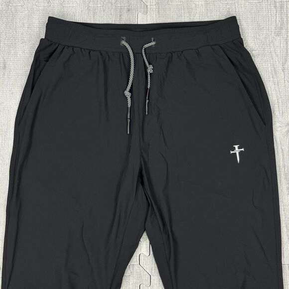 NEW Three Nails Joggers Pants Mens XL BLACK Woven Elastic Waist Pockets Athletic - Picture 6 of 9